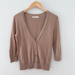 Old Navy Brown Lightweight Deep V-Neck Beaded Long Sleeve‎ Sweater